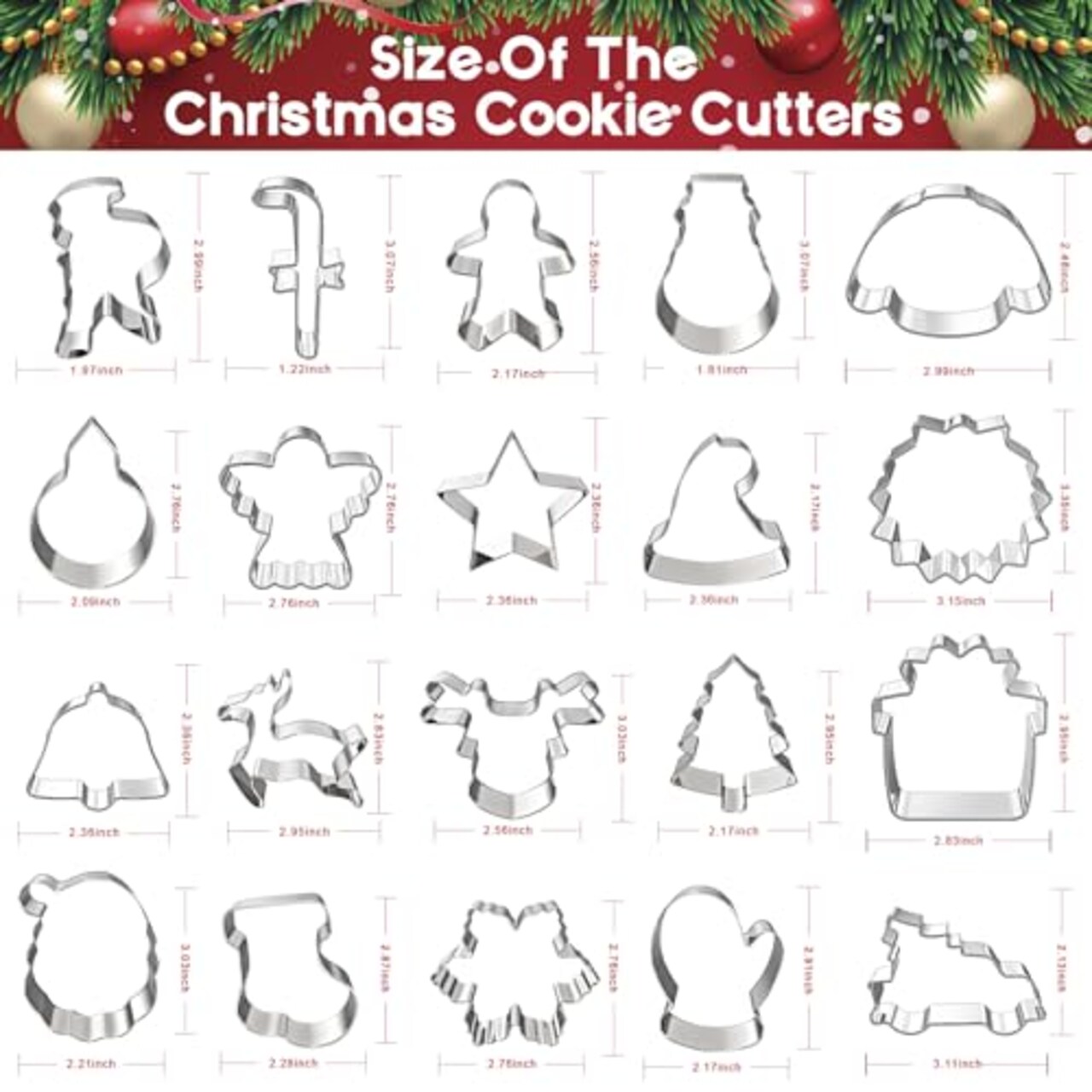 20 Pieces Christmas Cookie Cutters, Hibery Holiday Cookie Cutters Christmas, Reindeer, Snowflake, Christmas Tree, Gingerbread Man, Santa, Bell & More Cookie Cutters Christmas Shapes